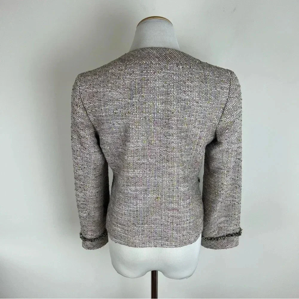 J. Crew Tweed Cropped Tailored Jacket Blazer Size S Pink Green B26 Lady Jacket
